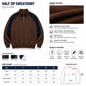 Mens Quarter Zip Pullover Sweatshirt Premium Fleece <b>Mock</b> <b>Neck</b> Casual Half Zip Jumper Custom Heavyweight Streetwear <b>Top</b> - Product Image 5