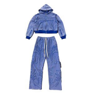 Conjunto de Sudadera con Capucha y Pantalones Deportivos de Algodón 100% de Alta Calidad, Estilo Desgastado, con Cierre, para Hombre - Product Image 2