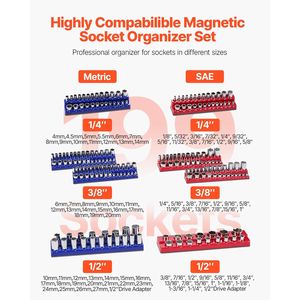 Set di 8 Organizzatori Magnetici in Acciaio per Bussole con Etichette Trasparenti, Vassoi per Bussole da 1/4FT, 3/8FT, 1/2FT, Metrico e SAE - Product Image 2
