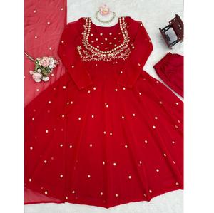 Exportador Indio: Conjunto de Fiesta Salwar Kameez de Diseño Pakistaní con Dupatta, Estilo de Alta Costura, Georgette Sintético Pesado Antiarrugas - Product Image 1