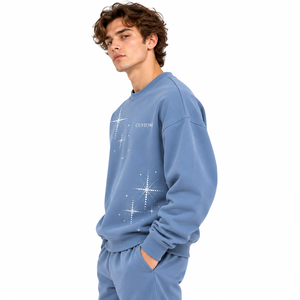 2027 Custom Unisex Winter Fleece Rhinestone Embellished Oversized Crewneck Sweatshirt Wholesale Sparkle <b>Star</b> <b>Design</b> Pullover OEM - Product Image 2