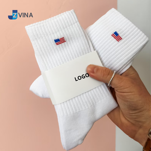Chaussettes en coton blanc personnalisées JZVINA avec broderie drapeau américain pour hommes, usage quotidien, respirantes, résistantes aux déchirures, style tricoté - Product Image 1