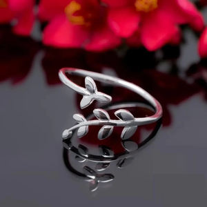Bague feuille au design tendance, argent sterling 925, style bohème, empilable, ouverte, pour femme, fille, cadeau de fiançailles, anniversaire, pour elle - Product Image 3