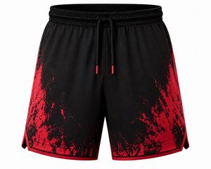 Shorts de sport pour hommes, imprimé par sublimation sur le devant, séchage rapide, respectueux de l'environnement, taille à cordon de serrage, vêtements de sport pour l'entraînement et la remise en forme, rouge et noir - Product Image 1