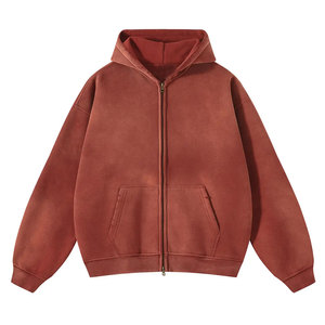 Sudadera con Capucha para Hombre, Moderna, de Textura Lisa, con Estampado Digital, Cierre de Cremallera, Mezcla de Poliéster/Algodón, Diseño Desgastado, con Bolsillos - Product Image 2