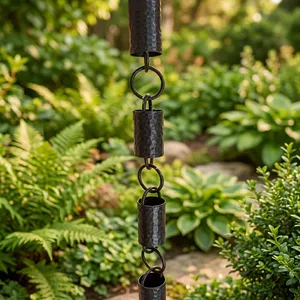 Chaîne de pluie artisanale en aluminium martelé, design cylindrique, pour drainage de l'eau des gouttières, décoration de jardin, style vintage - Product Image 2