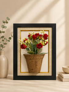 Modern <b>Square</b> 3D Floral Art Wall Decor with Peach Roses in Wood Coir Pot Black <b>Frame</b> Home Decoration - Product Image 2
