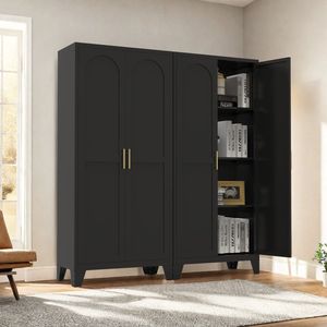 Armadio in Metallo a 2 Ante con Ripiani Regolabili, 61,2 Pollici, Nero, per Camera da Letto e Soggiorno - Product Image 4