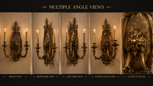 Aplique de Pared de Lujo Estilo Barroco Veneciano con Detalles de Espejo Ornamentados, Marco Decorativo de Latón, Luz de Vela de Cristal y Elabora Decoración - Product Image 2