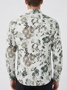 เสื้อเชิ้ตผู้ชายลายดอกไม้ ผ้าลินินผสมฝ้าย แขนยาว คอปก ระบายอากาศดี สไตล์ฤดูร้อน ติดกระดุมเม็ดเดียว ทอแบบพิเศษ - Product Image 3