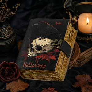 Diario de Tapa Dura de Cuero Estilo Vintage, Libro de Hechizos, Regalo de Halloween, Grimorio, Impresión a Color Acuarela, Tarot, Cosido con Hilo, Calavera Gótica - Product Image 1