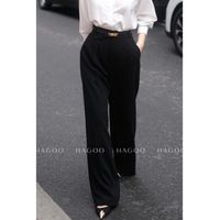 Pantalon large taille haute uni coupe ample Q905 pour femme – Style minimaliste idéal pour le bureau et les trajets quotidiens
