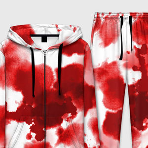 Conjunto Deportivo Reversible para Hombre, Tie Dye Rojo y Blanco, Lavado, con Cremallera Completa, Sudadera y Pantalones Casuales, Transpirables, para Invierno - Product Image 3