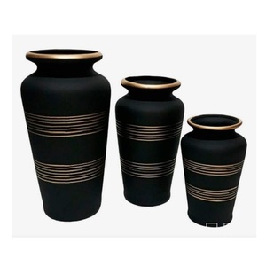 Modern Black Gold Decorative Iron & Aluminium Flower <b>Vase</b> <b>Set</b> Elegant Gold Bands Luxury Cylindrical Matte Finish Tabletop <b>Vases</b> - Product Image 1