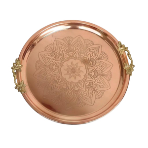 Bandeja de cobre ovalada de estilo antiguo, plato de metal con grabado floral hecho a mano, plato de cobre vintage para decoración del hogar y restaurantes de hotel. - Product Image 4