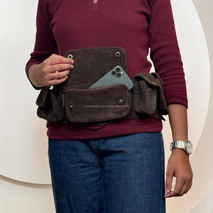 New Custom Unisex Suede <b>Leather</b> Waist Utility Belt with 6 Pockets Minimalist Fanny Pack-Travel Style <b>Bum</b> <b>Bag</b> - Product Image 4