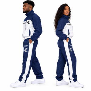 Ensemble de survêtement unisexe bleu marine et blanc, veste zippée intégrale et pantalon, sportif, respirant, en polyester, pour l'automne, vêtements décontractés et actifs, sports de plein air - Product Image 4