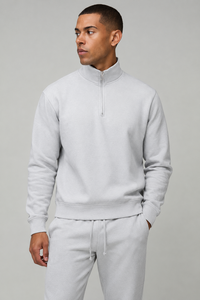 <b>Men's</b> Light <b>Grey</b> Quarter Zip <b>Sweatshirt</b> Regular Fit Stand Collar Solid Pullover <b>Sweatshirt</b> OEM And ODM Manufacturer - Product Image 3