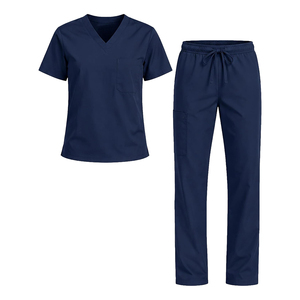 Conjunto de Uniforme Médico Unisex Azul Marino con Cuello en V, de Algodón y Poliéster, para Hospital, Pantalones y Blusa, OEM ODM - Product Image 3