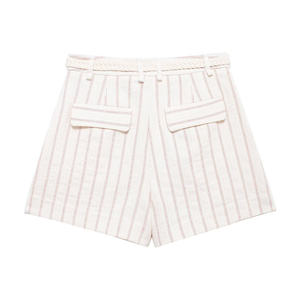 Shorts para Mujer, Nuevo Estilo a la Moda, Rayados Blancos, Versátiles, Holgados, Retro, Cintura Alta, con Cierre, Ajustados - Product Image 1