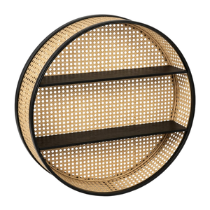 Stylish Black Bamboo Rattan Round <b>Shelf</b> Decorative Storage Organizer for High-End Spa and Hotel Room Interior Wall Decor - Product Image 1