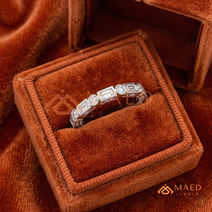 925 Sterling <b>Silver</b> Moissanite <b>Ring</b> Alternating Baguette and Round Cut Wedding Band for Women Bezel <b>Set</b> Lab Diamond Jewellery - Product Image 2