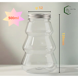 ขวดพลาสติก PET ขนาด 500 มล. รูปทรงต้นคริสต์มาส บรรจุภัณฑ์เครื่องดื่มแบบ OEM พร้อมฝาเกลียวอะลูมิเนียม สำหรับนม ชา น้ำผลไม้ กาแฟ - Product Image 3