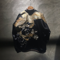 Veste universitaire unisexe Phoenix en toile enduite brodée, style Sukajan, décontractée, hiver, fine, hip-hop, patchwork, design personnalisé sur le devant