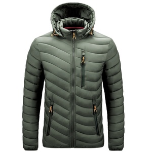 Veste matelassée à capuche pour homme, fermeture éclair, coupe-vent, vêtements d'hiver, couleur unie, coupe décontractée, coque en polyester, longueur normale - Product Image 1