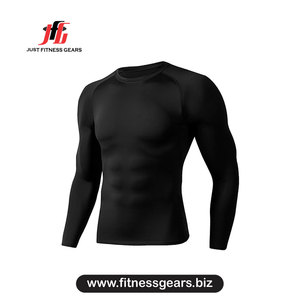 Rashguard à manches longues pour homme, en Spandex et Polyester, séchage rapide, sans coutures, gris - Product Image 2