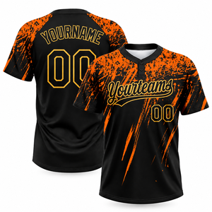 Camiseta de Béisbol Sublimada Personalizada 100% Poliéster, Manga Corta, Diseño Negro con Salpicaduras Rojas, Dos Botones, Nombre y Número del Equipo para Prácticas - Product Image 2