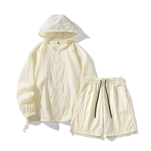 Conjunto Deportivo Informal Unisex Ligero con Capucha y Cremallera, Color Gris Sólido, para Adultos, Verano - Product Image 4