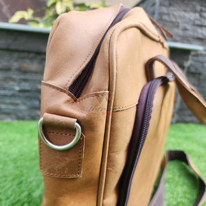 Light Brown Lather <b>Laptop</b> <b>Briefcase</b> Durable Front Zipper Pocket Dual Top Handles Daily Carry Business Travel Messenger <b>Bag</b> - Product Image 5