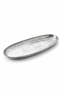 Rustic <b>Black</b> Aluminium Hammered <b>Serving</b> <b>Tray</b> Textured Metal Rectangular Platter with Dual Ring Side Handles - Product Image 2