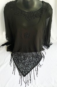 Elegante Capa Burlesque con Cuentas, Lentejuelas y Perlas, Atuendo Festivo para Club, Cierre Recto, Diseño de Cuello en V, Bordado Natural - Product Image 3