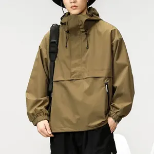 Veste Anorak en Nylon Imperméable à Capuche Demi-Zip avec Patchwork et Motifs Cartoon, Coupe-Vent Personnalisable - Product Image 4