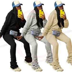 2022 hiver femme vêtements nouveautés 2pc survêtement pull à capuche et épais empilé pantalon de survêtement ensemble femmes deux pièces pantalon ensemble - Product Image 2