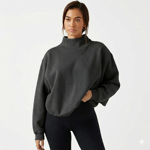 Pull à col roulé oversize pour femme, manches longues, tricoté, couleur unie, pour l'automne, respirant, en coton et bambou, col montant - Product Image 1