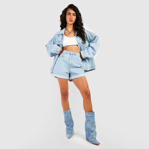 Shorts de mezclilla de cintura alta para mujer, shorts de mezclilla holgados para mujer, servicio OEM, precio económico - Product Image 4