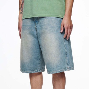 Shorts en jean noir pour homme, coupe droite, taille mi-haute, en coton délavé, décontracté, pour l'été - Product Image 6