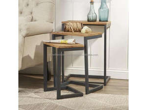 Juego de 3 Mesas de Centro Apilables de Madera de Mango, Estilo Moderno y Minimalista, Madera Sólida para Sala de Estar, Diseño de Madera de Teca - Product Image 3