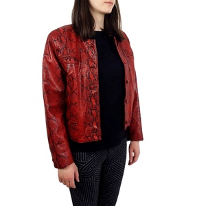 แจ็คเก็ตหนังงูเหลือมสำหรับผู้หญิง, ใหม่เสื้อแจ็คเก็ตนักขี่จักรยานหนังลายนูนพิมพ์ลายงู - Product Image 3