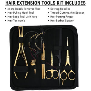Kit d'outils professionnel pour extensions capillaires Micro Link en or, avec pince à retirer les perles en acier inoxydable, ouvre-nano anneaux et ciseaux de barbier - Product Image 2