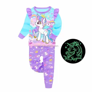 Unicorn cartoon Girls clothing Designer kids Sleepwear glow in the dark children pajamas
