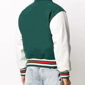 Green Varsity <b>Jacket</b> Men Preppy Style Embroidered Letter W Front White Sleeve Autumn Wear - Product Image 2
