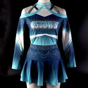 Uniformes de cheerleading bleus tendance pour femmes, uniformes de cheerleading turquoise pour enfants - Product Image 1