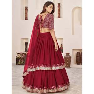 <b>Red</b> <b>Sequins</b> Georgette Wedding Lehenga Choli for Women - Product Image 4