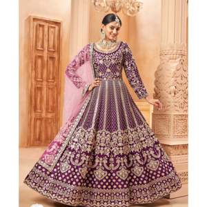 Designer Anarkali Gown with Bottom and Dupatta for Parties Made of <b>Silk</b> - Product Image 5