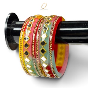 Bracelets en acrylique multicolores au design traditionnel miroir, style cachemiri, pour femmes, ensemble de bijoux de mariée indiens haut de gamme à prix de gros - Product Image 3