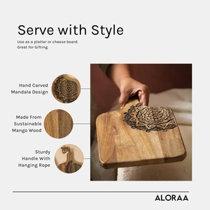 เขียงไม้วอลนัทพรีเมียม แกะสลักลายแมนดาลาด้วยเลเซอร์ ผิวเรียบ ทนทาน ปลอดภัยสำหรับอาหาร ใช้เสิร์ฟในครัว - Product Image 3